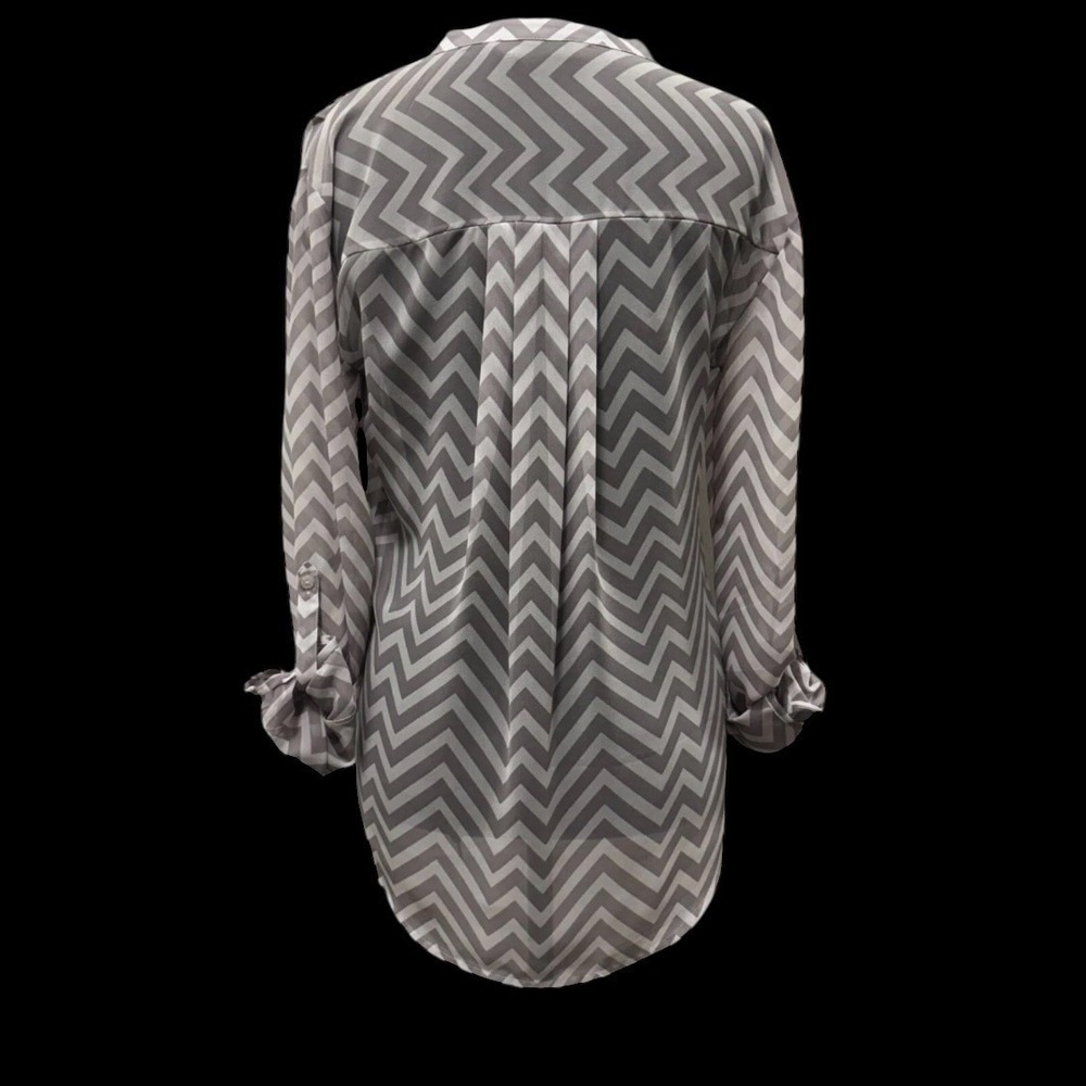 Sheer Chiffon Chevron Blouse XS Henley Top Hi-low Roll Tab Romantic Dainty A.N.A - Picture 5 of 12